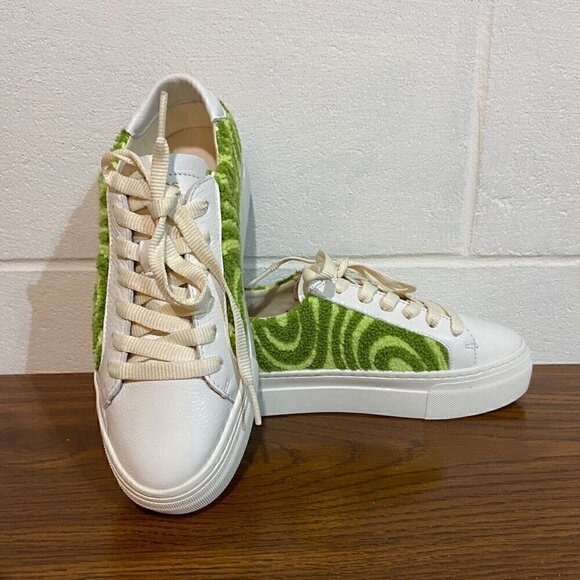 Soludos Women Ibiza Platform Leather Sneaker Green Embroidered Spiral Groovy Fun - Picture 8 of 8